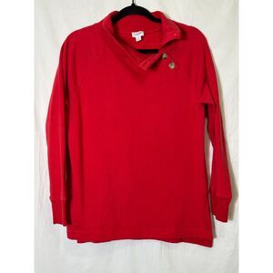 J Crew Women's Mock Neck Oversized Red Sweatshirt Button Detail, Size S